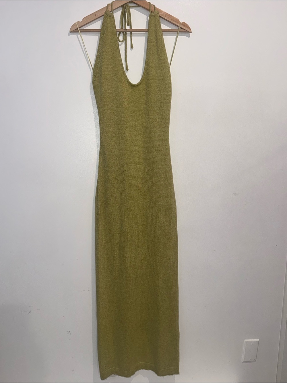 Anthropologie Flat White knit green Halter Maxi Dress slit dress NWT size small - Picture 4 of 14
